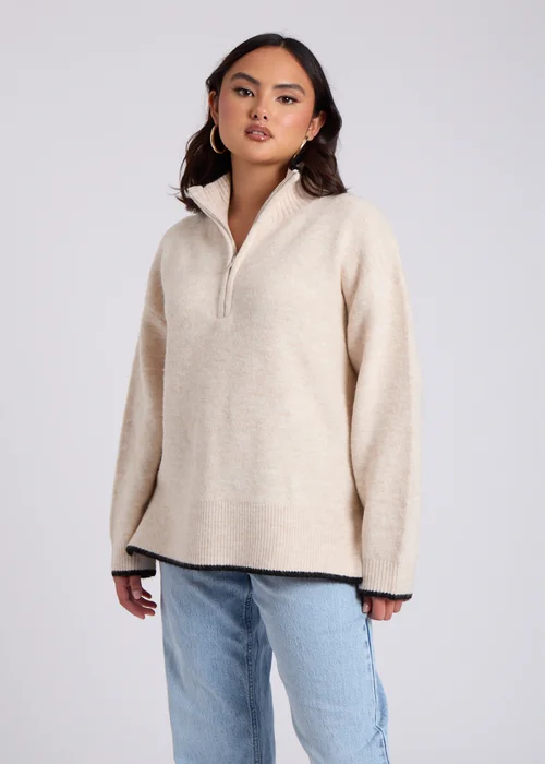 Urban Bliss Cream Contrast Half Zip Jumper - S Image 3