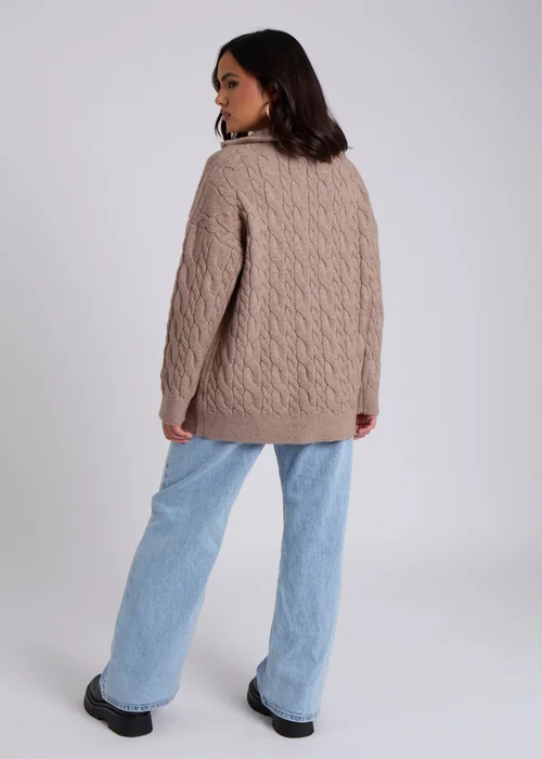 Urban Bliss Brown Cable Half Zip Jumper - Small Image 4