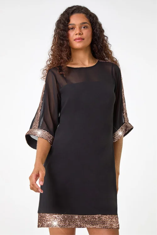 Roman Bronze Sequin Trim Shift Dress - 18 Image 4