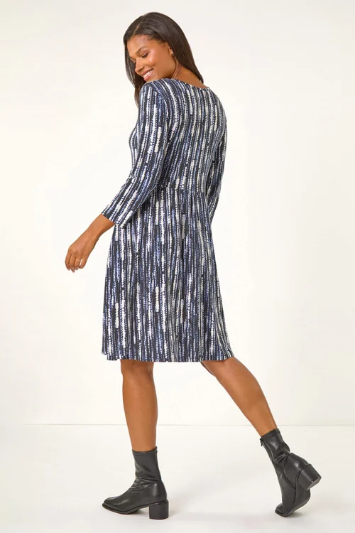 Roman Black Tie Dye Button Detail V-Neck Dress - 10 Image 3