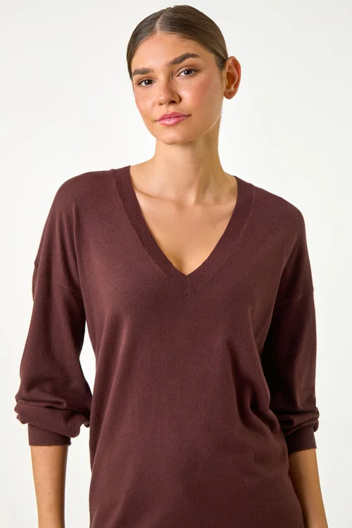 Roman Chocolate V-Neck Stretch Jumper - 10 Image 4