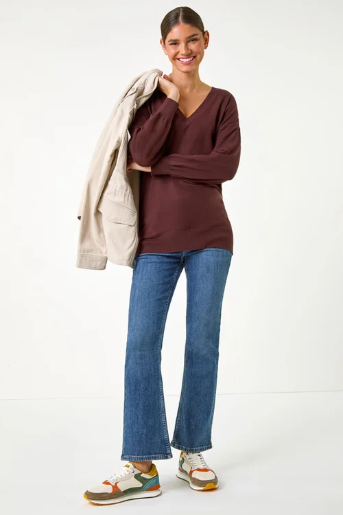 Roman Chocolate V-Neck Stretch Jumper - 10 Image 2