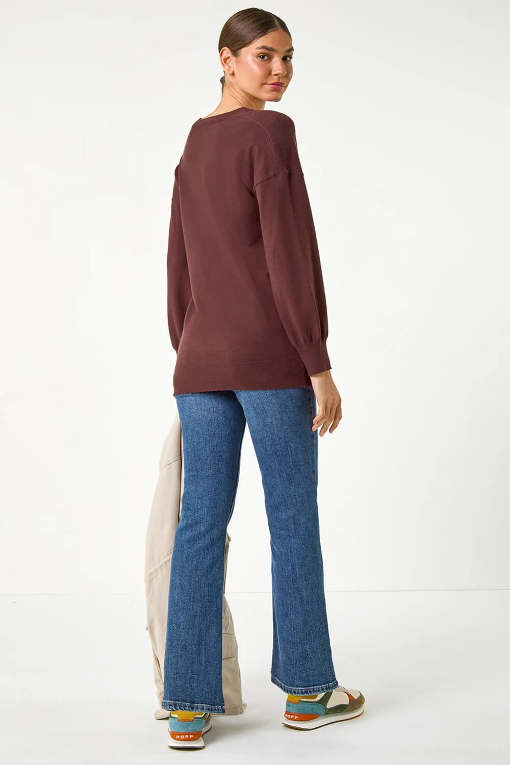 Roman Chocolate V-Neck Stretch Jumper - 10 Image 3