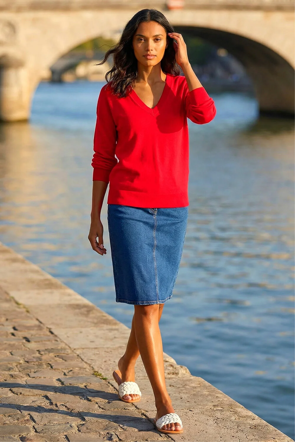 Roman Rose Plain V-Neck Stretch Longline Jumper - 10 Image 1