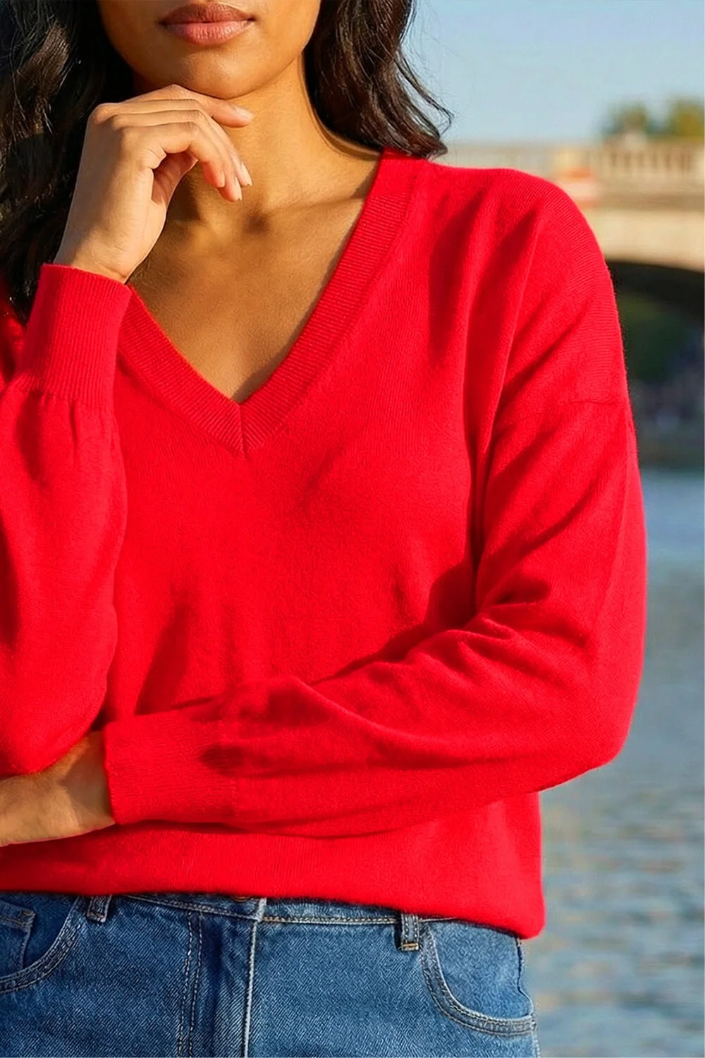 Roman Rose Plain V-Neck Stretch Longline Jumper - 10 Image 4