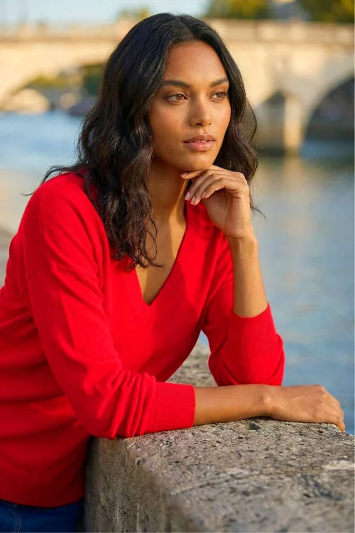 Roman Rose Plain V-Neck Stretch Longline Jumper - 10 Image 2