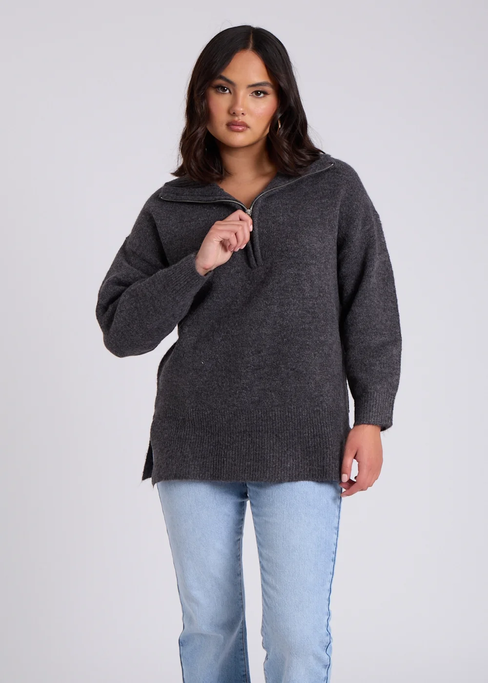 Urban Bliss Grey Oversized Half Zip Jumper - S Image 3