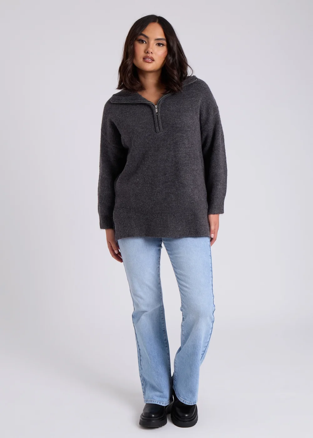 Urban Bliss Grey Oversized Half Zip Jumper - S Image 1