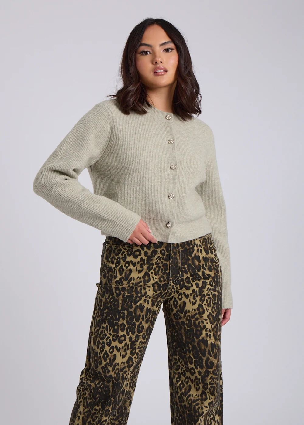 Urban Bliss Sage Floral Button Cardigan - S Image 1