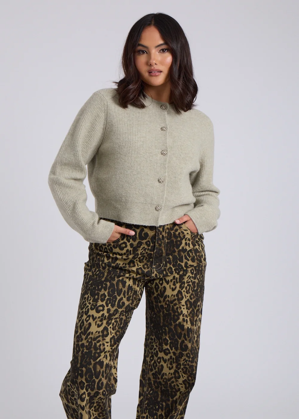 Urban Bliss Sage Floral Button Cardigan - S Image 2