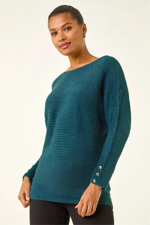 Roman Green Button Sleeve Fluffy Jumper - 6 Image 4
