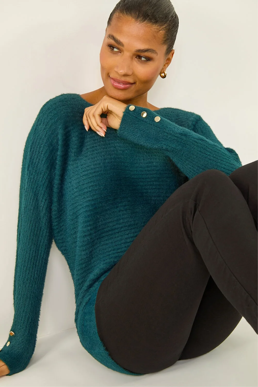 Roman Green Button Sleeve Fluffy Jumper - 6 Image 1