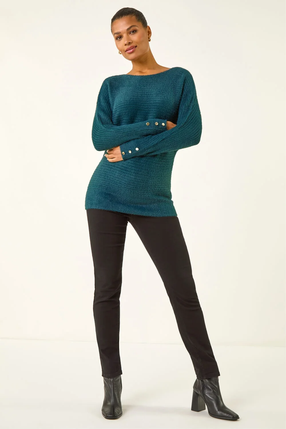 Roman Green Button Sleeve Fluffy Jumper - 6 Image 2