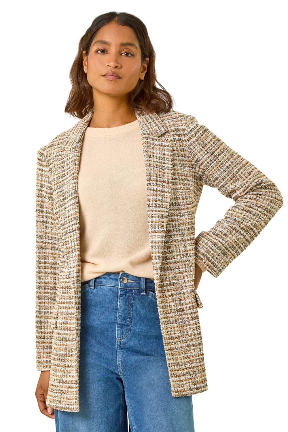 Roman Tan Textured Longline Blazer - 10 Image 1