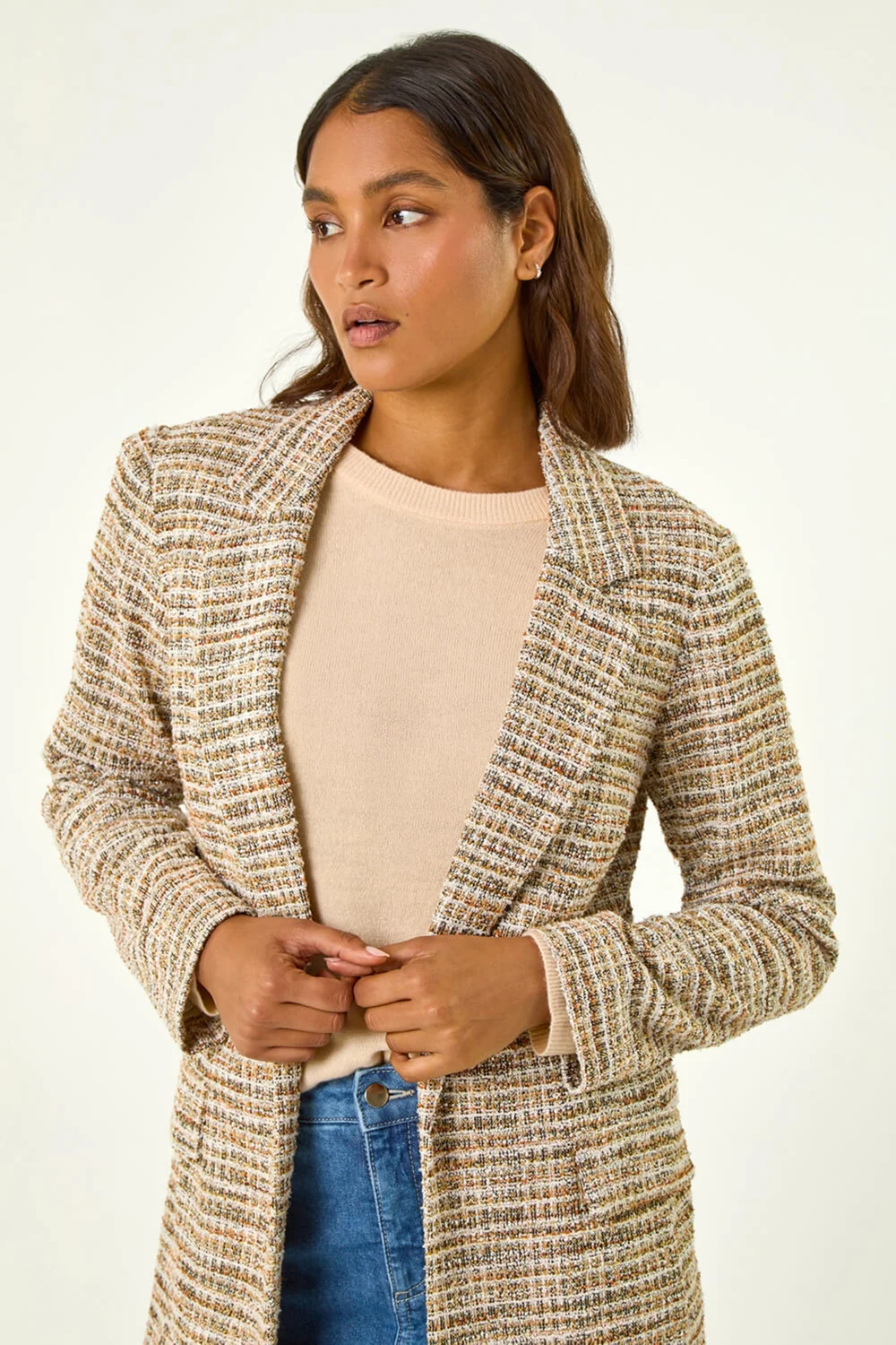Roman Tan Textured Longline Blazer - 10 Image 4
