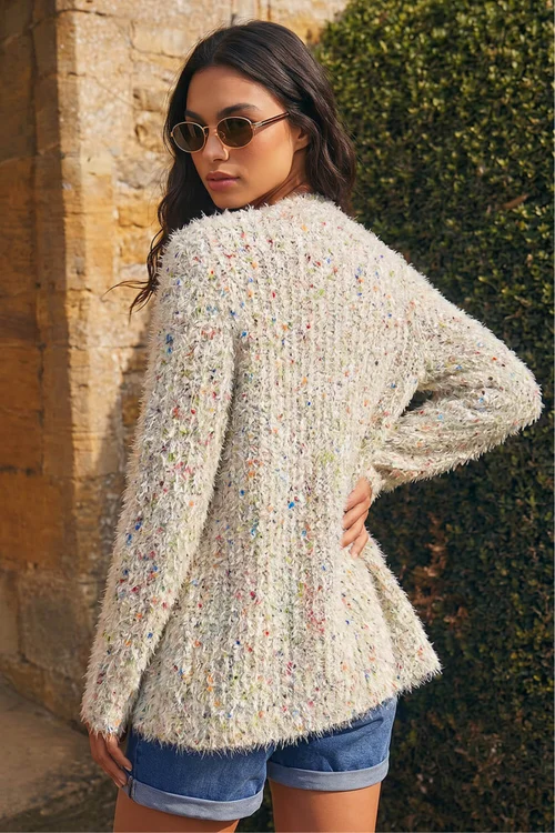 Roman Natural Fluffy Sparkle Cardigan - 6 Image 3