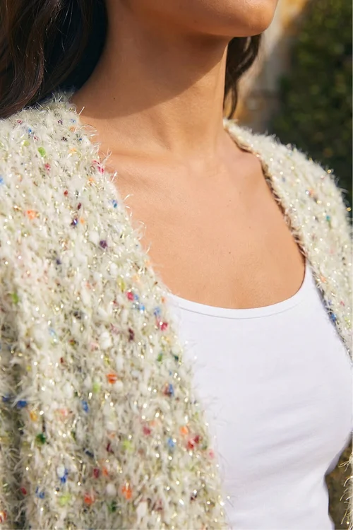 Roman Natural Fluffy Sparkle Cardigan - 6 Image 4
