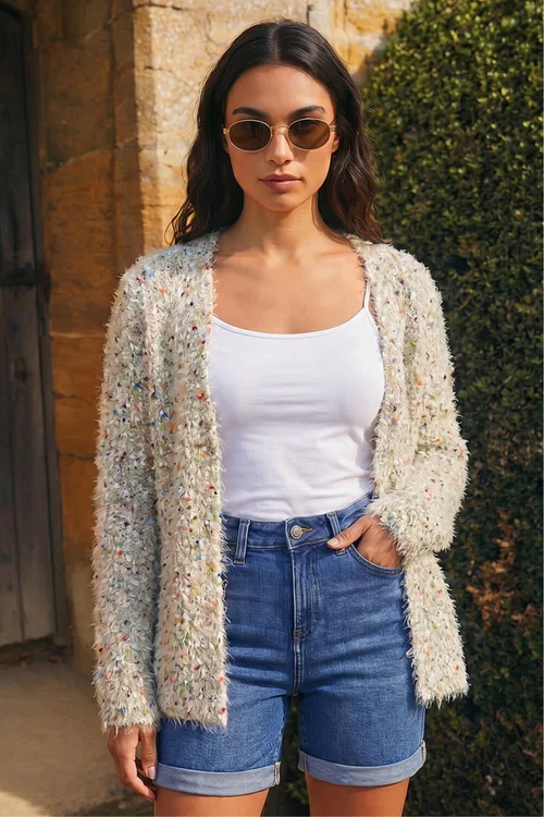 Roman Natural Fluffy Sparkle Cardigan - 6 Image 2