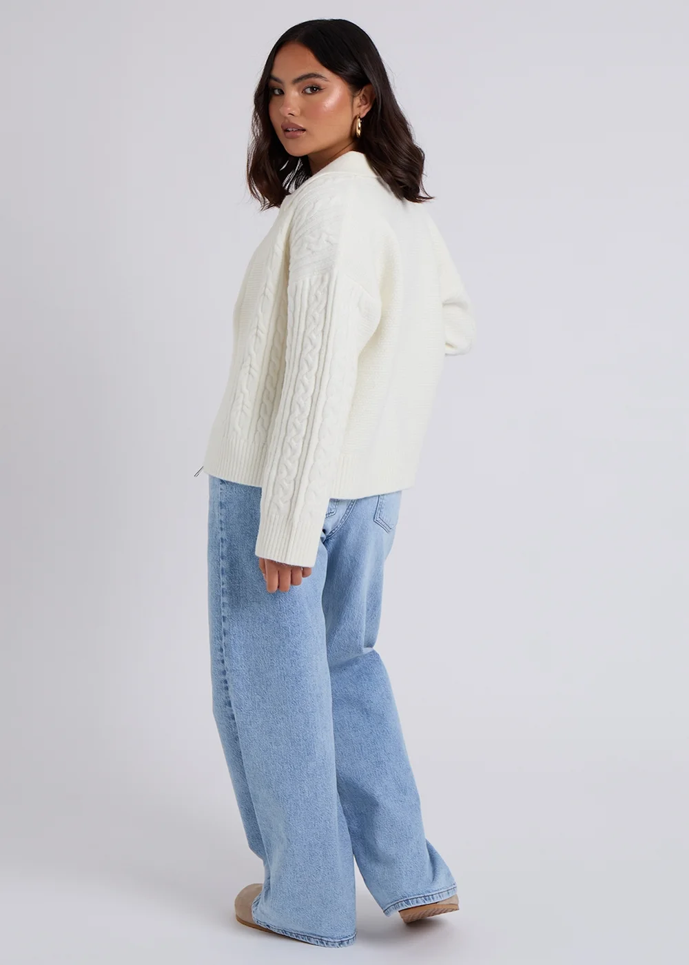 Urban Bliss Cream Cable Zip Up Cardigan - S Image 4
