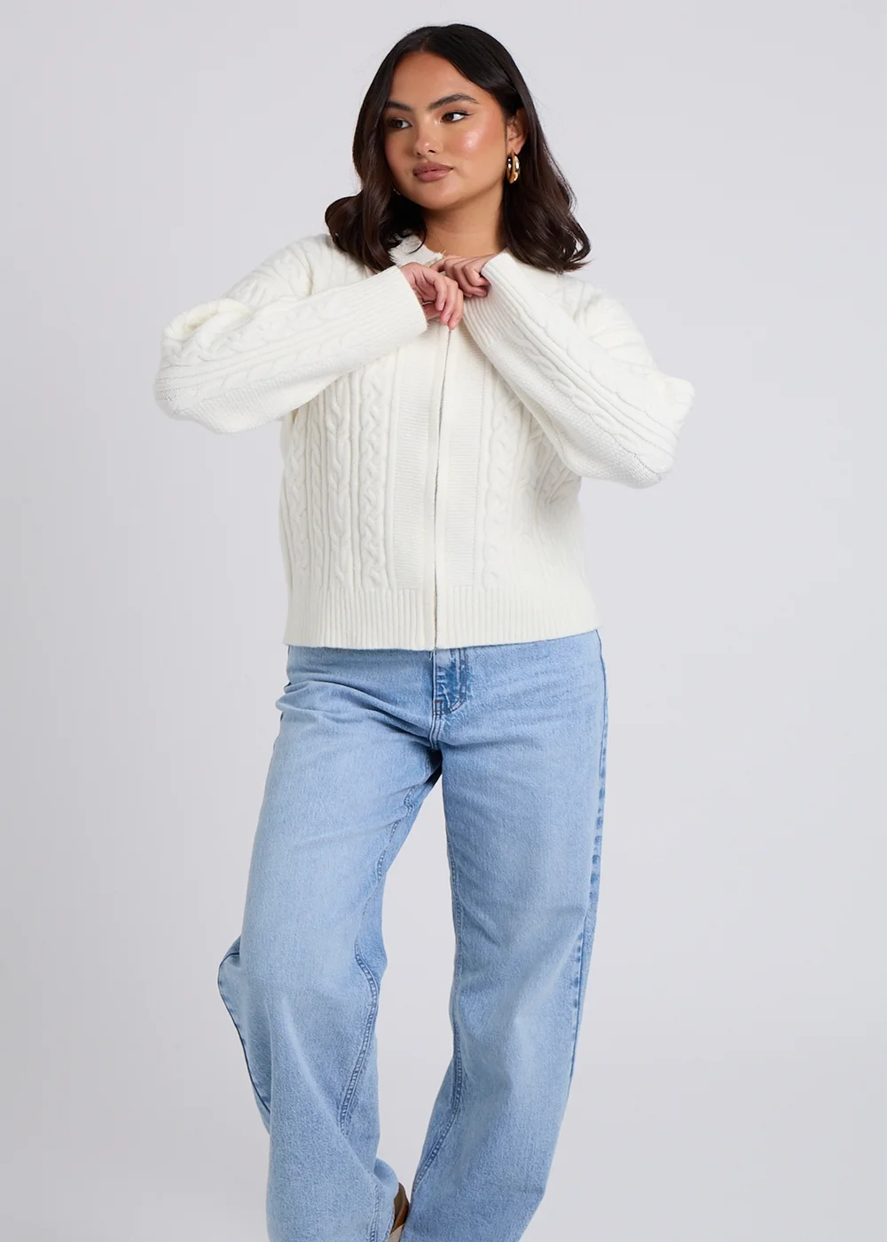 Urban Bliss Cream Cable Zip Up Cardigan - S Image 2