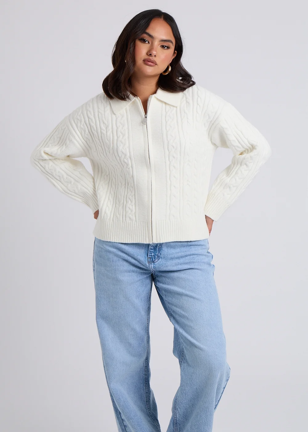 Urban Bliss Cream Cable Zip Up Cardigan - S Image 1