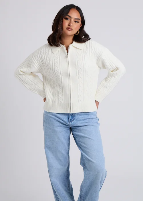 Urban Bliss Cream Cable Zip Up Cardigan - S Image 1