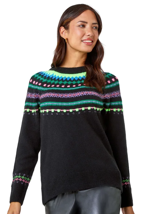 Roman Black Fairisle Stretch Knit Jumper - Size 26 Image 1