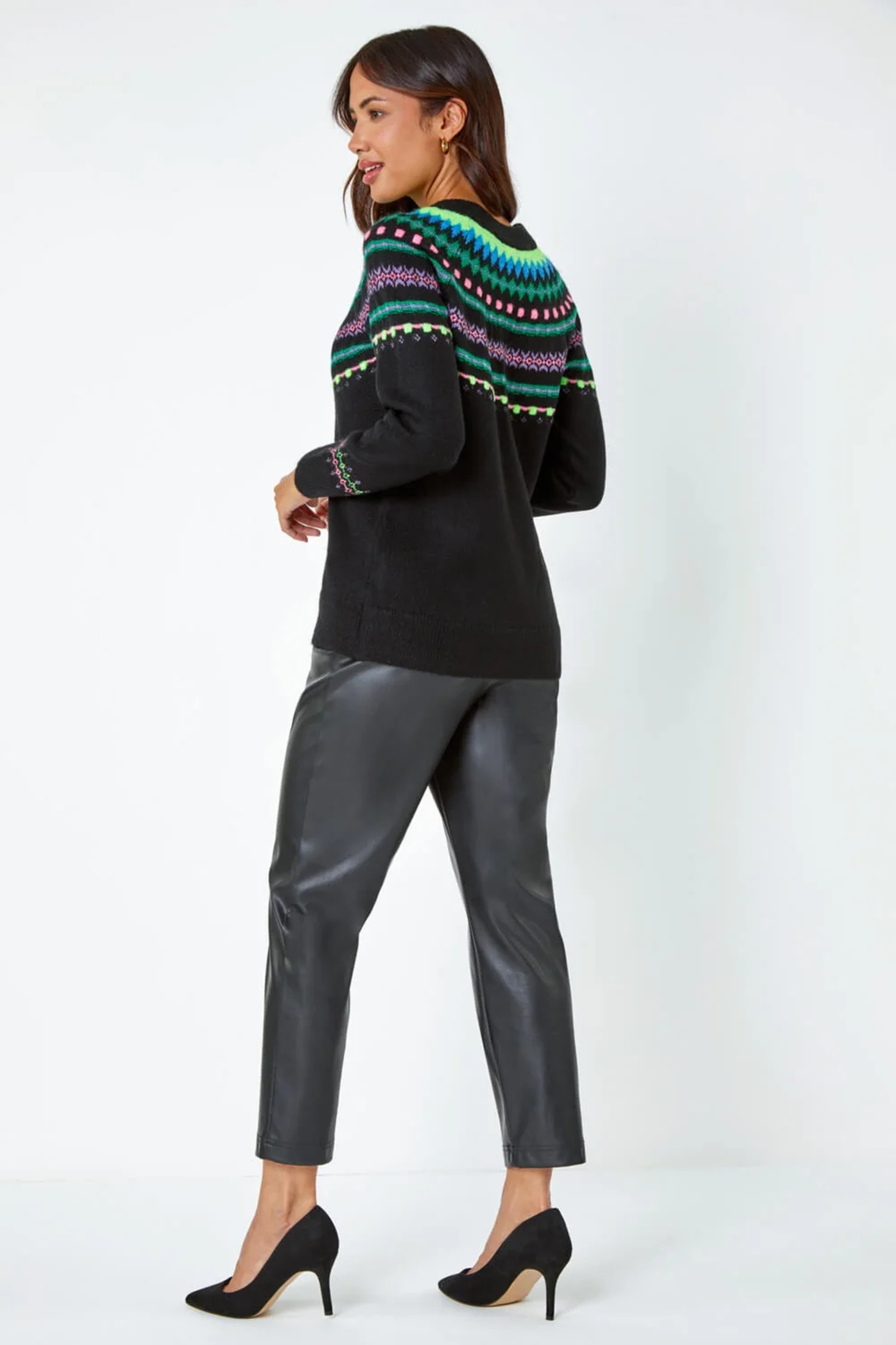 Roman Black Fairisle Stretch Knit Jumper - Size 26 Image 4