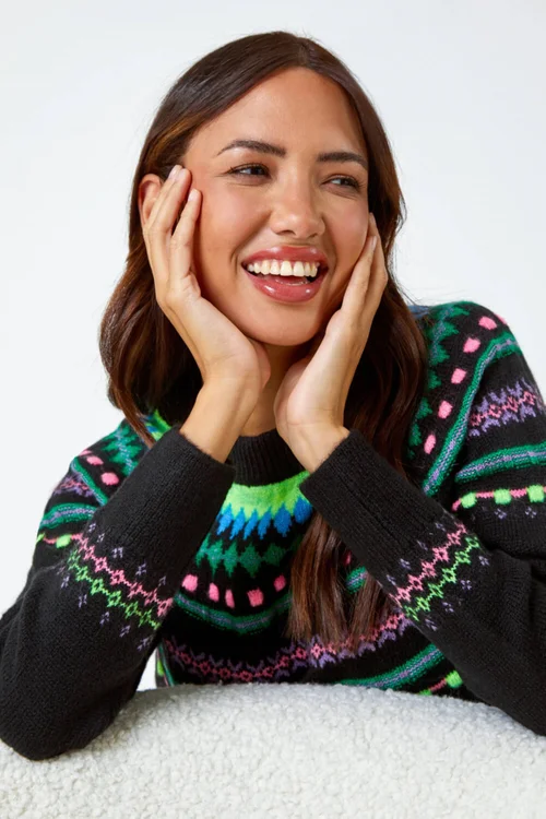 Roman Black Fairisle Stretch Knit Jumper - Size 26 Image 2