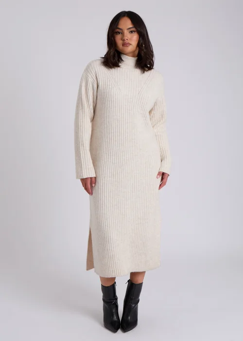 Urban Bliss Cream Stand Neck Ribbed Dress - S Image 2