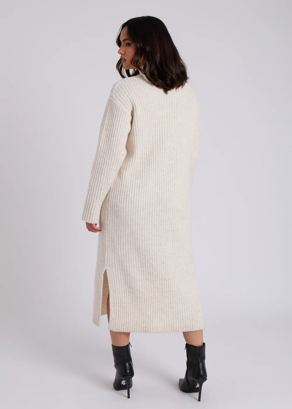 Urban Bliss Cream Stand Neck Ribbed Dress - S Image 4