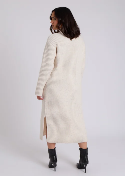 Urban Bliss Cream Stand Neck Ribbed Dress - S Image 4