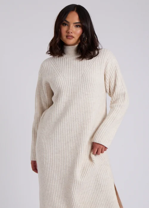 Urban Bliss Cream Stand Neck Ribbed Dress - S Image 3