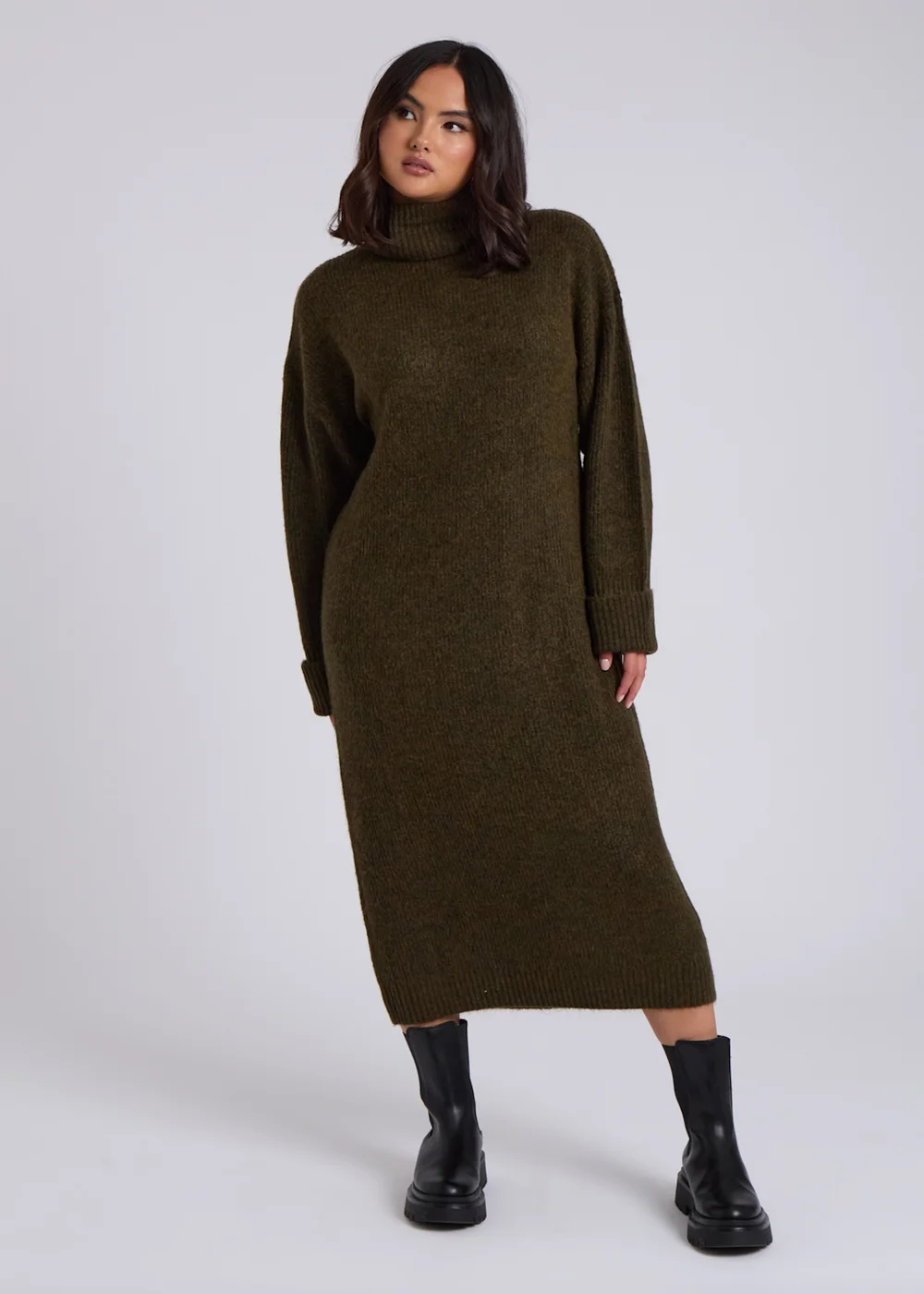 Urban Bliss Khaki Midi Roll Neck Dress - S Image 2