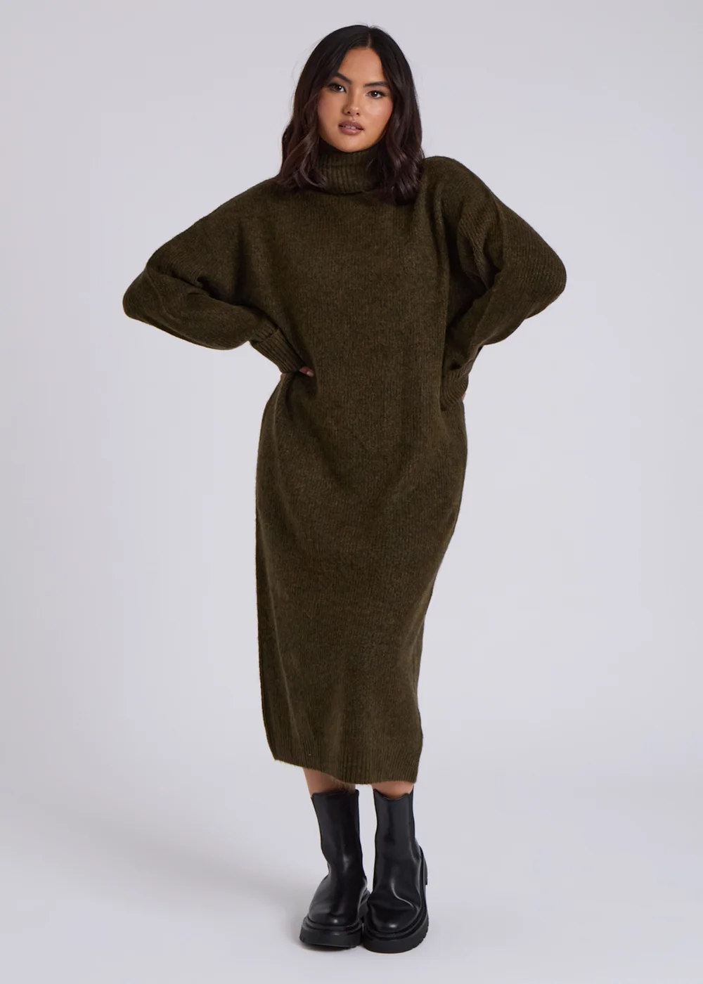 Urban Bliss Khaki Midi Roll Neck Dress - S Image 1
