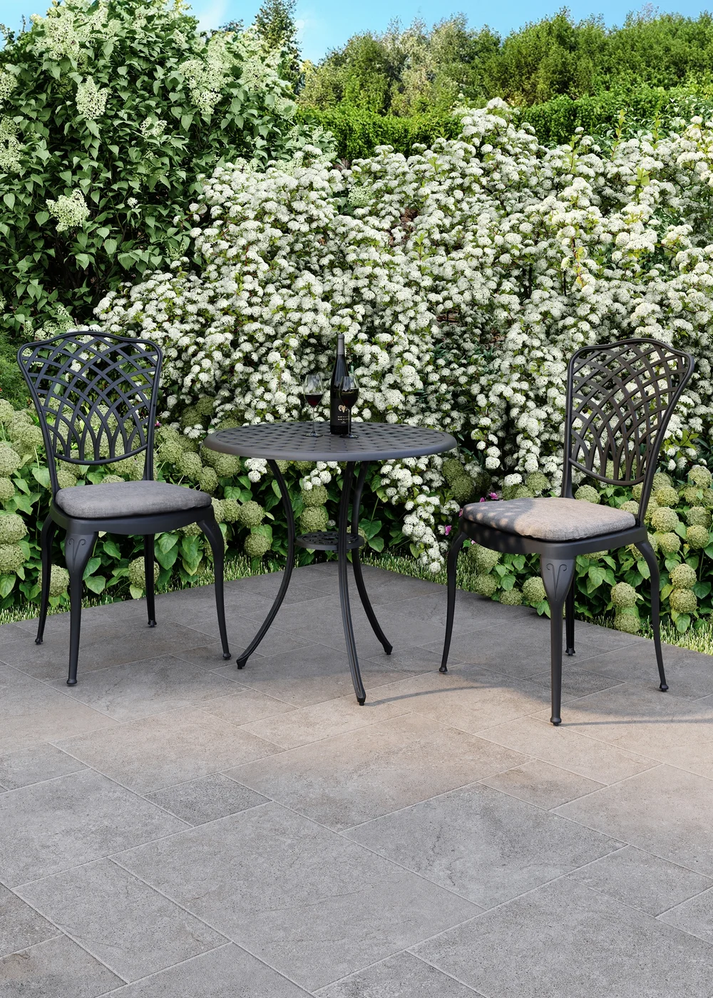 Charles Bentley Cast Aluminium Black Bistro Table & 2 Chairs Set (Dia. 70cm H68cm) - One Size Image 1