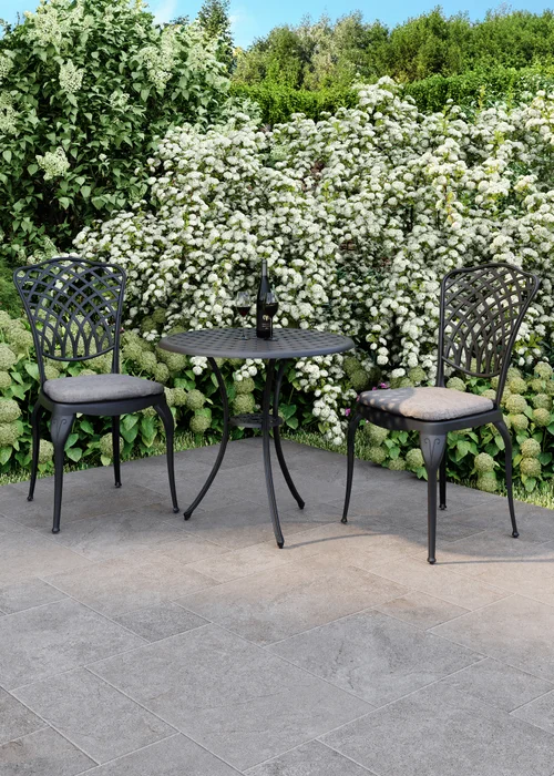 Charles Bentley Cast Aluminium Black Bistro Table & 2 Chairs Set (Dia. 70cm H68cm) - One Size Image 1