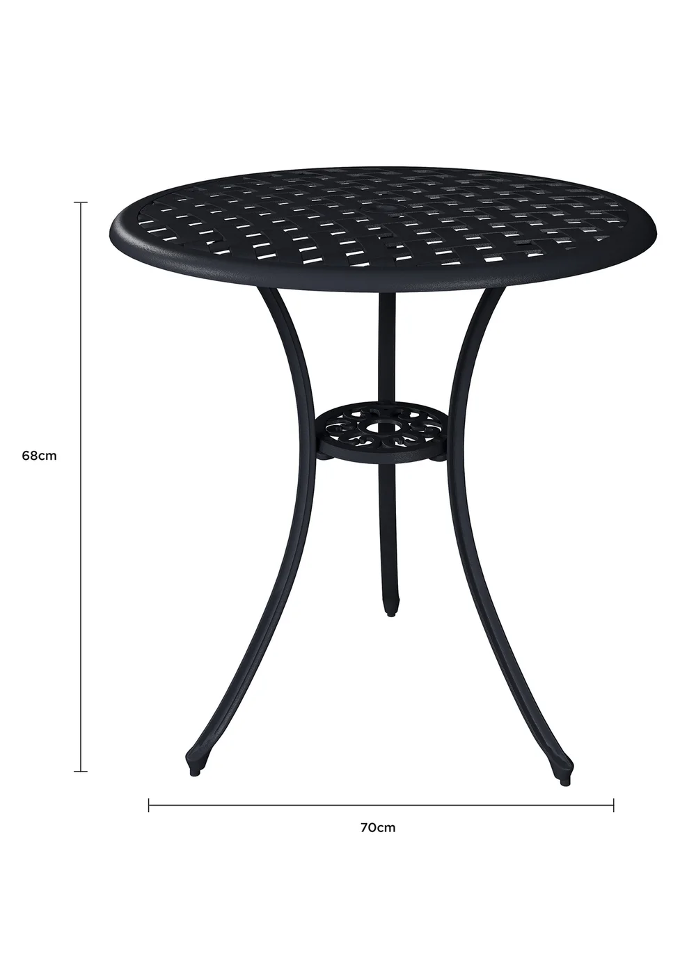 Charles Bentley Cast Aluminium Black Bistro Table & 2 Chairs Set (Dia. 70cm H68cm) - One Size Image 6