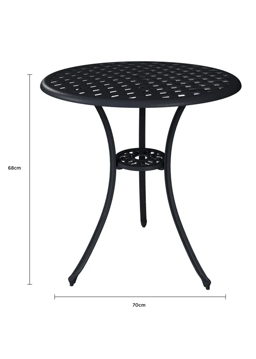 Charles Bentley Cast Aluminium Black Bistro Table & 2 Chairs Set (Dia. 70cm H68cm) - One Size Image 6