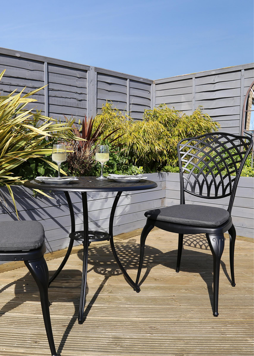 Charles Bentley Cast Aluminium Black Bistro Table & 2 Chairs Set (Dia. 70cm H68cm) - One Size Image 2