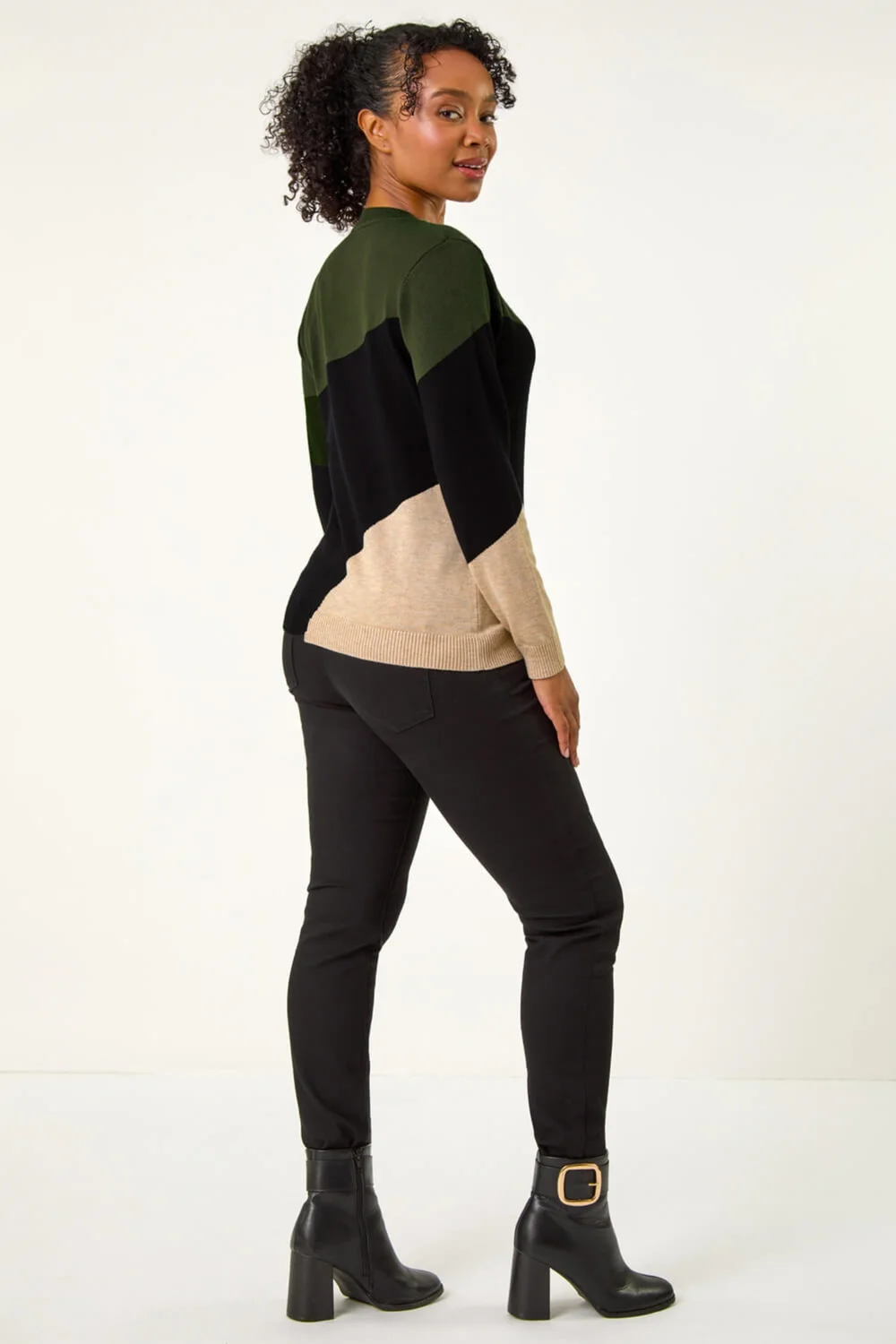 Roman Khaki Petite Colour Block Stripe Knit Jumper - Size 14 Image 4