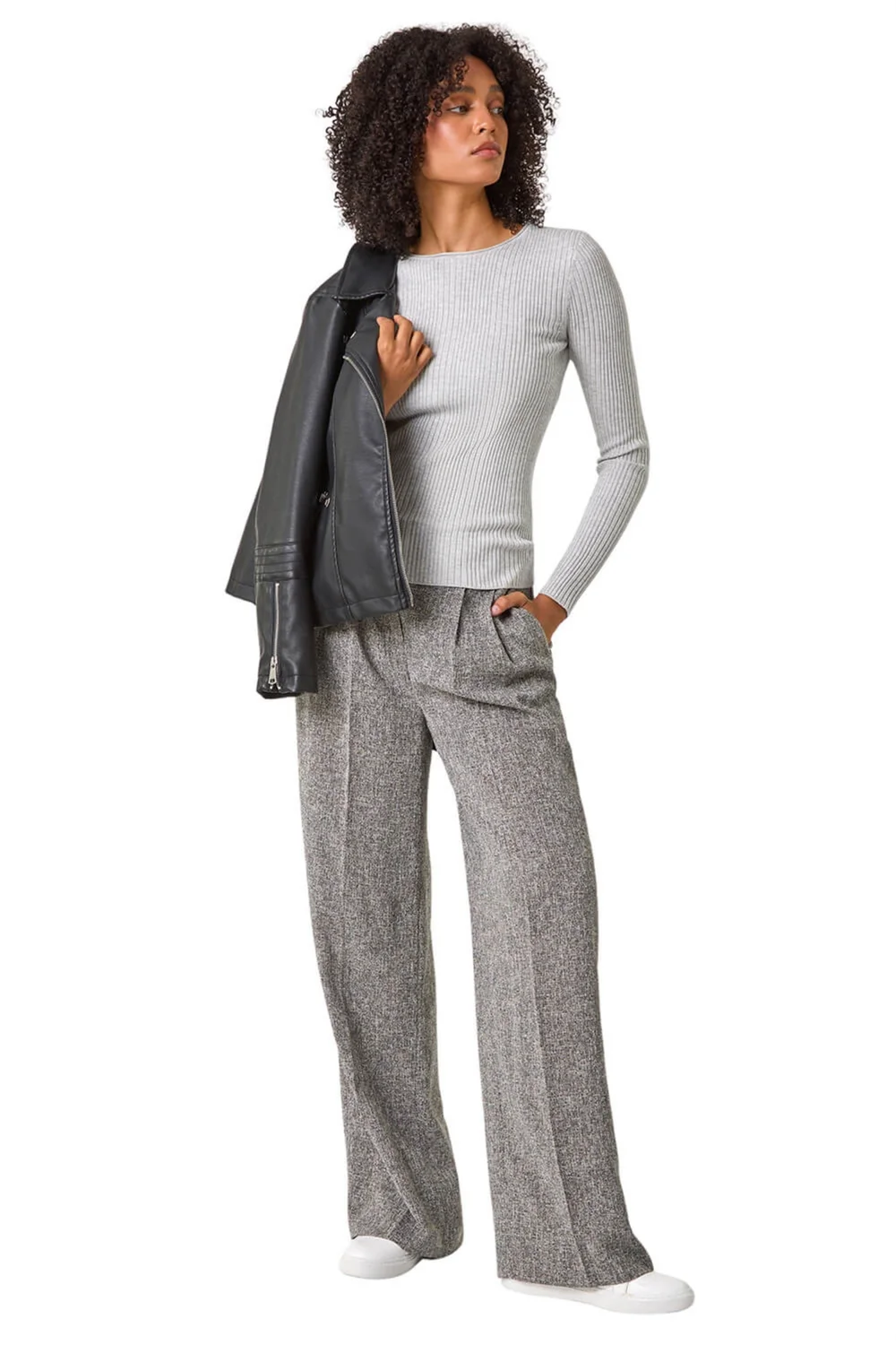 Roman Light Grey Soft Ribbed Stretch Knit Jumper - Size 24 Image 1