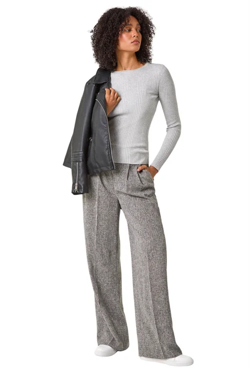 Roman Light Grey Soft Ribbed Stretch Knit Jumper - Size 24 Image 1