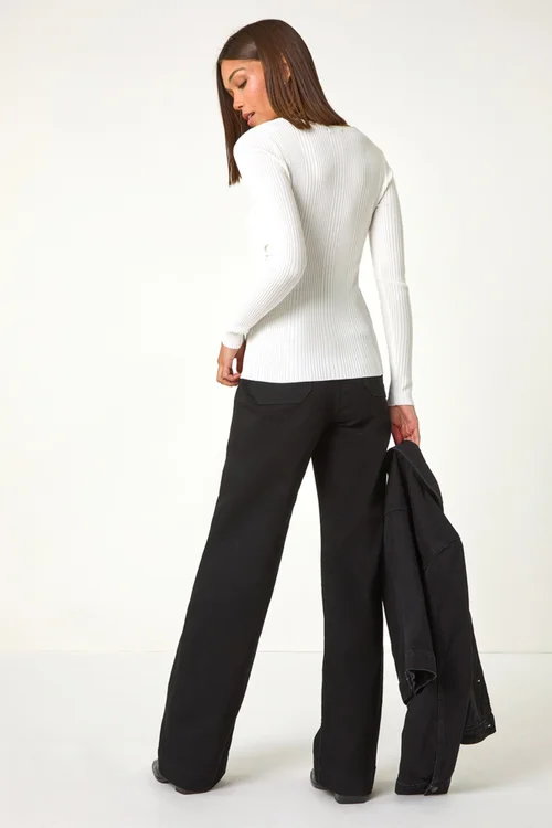 Roman Ivory Soft Ribbed Stretch Knit Jumper - Size 22 Image 3