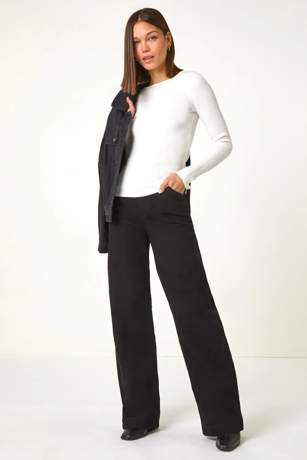 Roman Ivory Soft Ribbed Stretch Knit Jumper - Size 22 Image 4