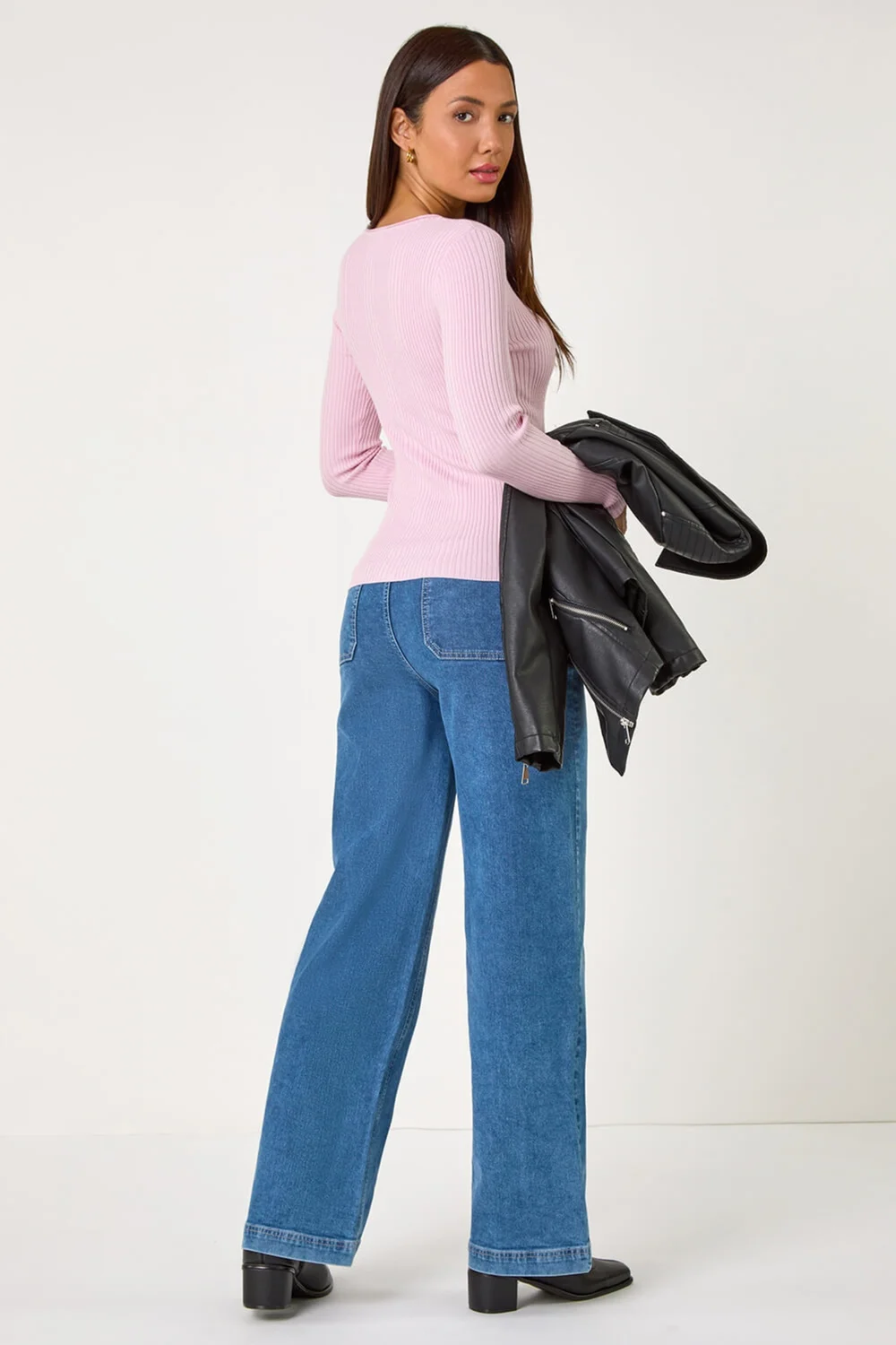 Roman Pale Pink Soft Ribbed Stretch Knit Jumper - Size 14 Image 4