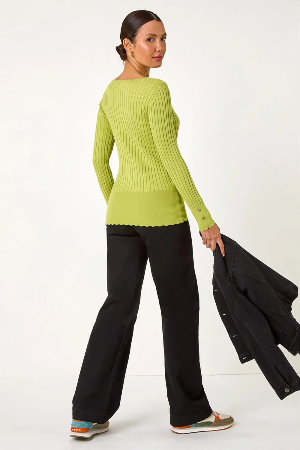 Roman Green Button Detail Ribbed Longline Jumper - 10 Image 3