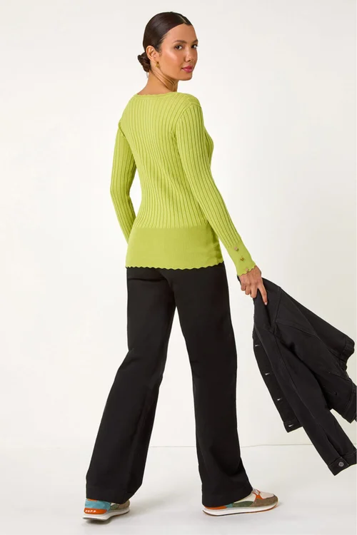 Roman Green Button Detail Ribbed Longline Jumper - 10 Image 3