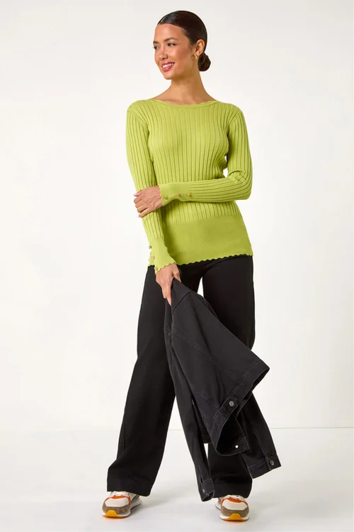 Roman Green Button Detail Ribbed Longline Jumper - 10 Image 2