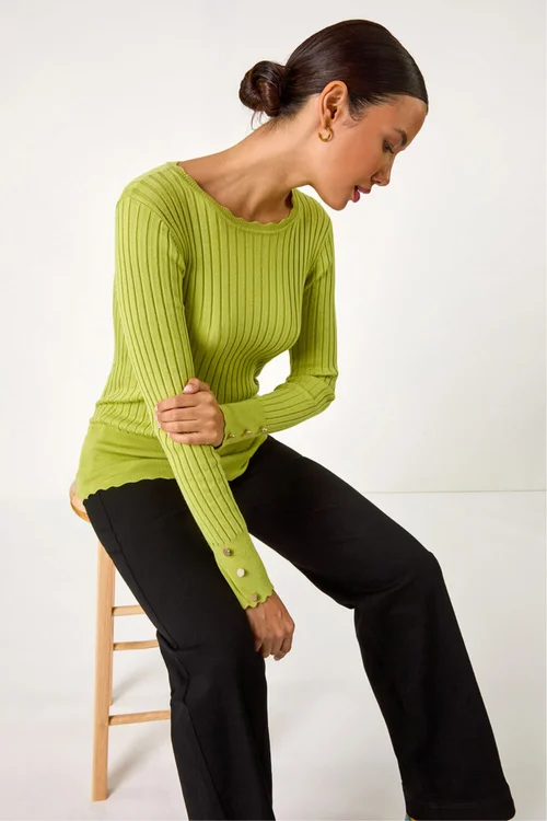 Roman Green Button Detail Ribbed Longline Jumper - 10 Image 1